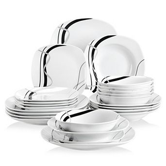 24 pc Porcelain Dinner Service for 6 people, Dinner Plates, Dessert Plates, Soup Plates, Bowls