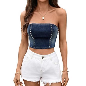 Women's Denim Top Back Zipper Slim Fit Jean Crop Top Going Out Streetwear
