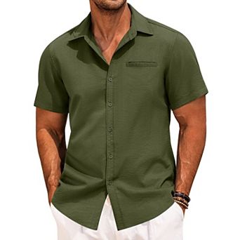Men's V Neck Short Sleeve Button Front T-Shirt