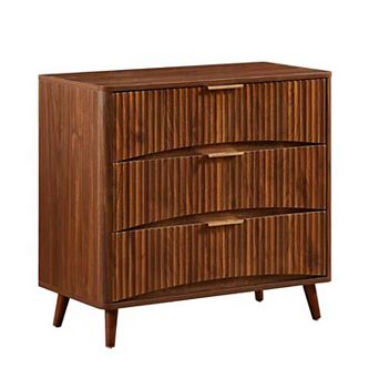 Mid-Century Modern Fluted 3 Drawer Dresser, Walnut, 31.5"W x 15"D x 30"H