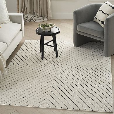 HomeRoots Rectangle Abstract Polyester Area Rug