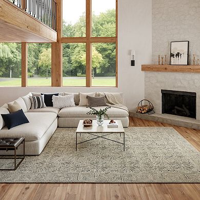 HomeRoots Rectangle Abstract Wool Area Rug
