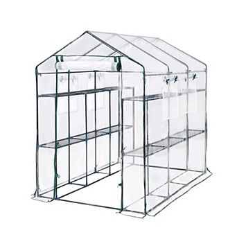 Walk-In Greenhouse 85 x 56 x 77 in with 6 Shelves, UV-Resistant PE Cover, Mesh Windows&Roll-Up Door