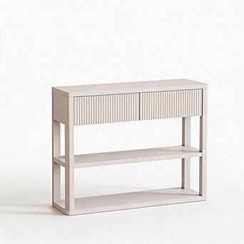 Tall Console Table with 3 tier Storage Shelves, with 2 Drawers, Modern Wood Sofa Table Behind Couch