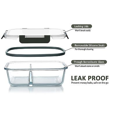 Meal Prep Containers 2 Compartments Bento Boxes Lids