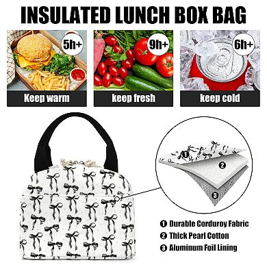 Corduroy Lunch Bag Bow Pattern Leakproof Cooler Tote