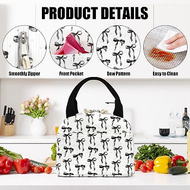Corduroy Lunch Bag Bow Pattern Leakproof Cooler Tote
