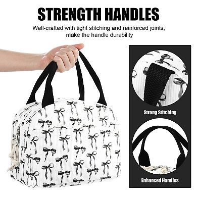 Corduroy Lunch Bag Bow Pattern Leakproof Cooler Tote