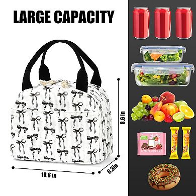 Corduroy Lunch Bag Bow Pattern Leakproof Cooler Tote