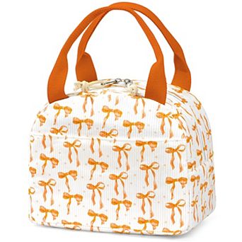 Corduroy Lunch Bag Bow Pattern Leakproof Cooler Tote