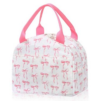 Corduroy Lunch Bag Bow Pattern Leakproof Cooler Tote