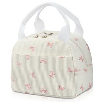 Corduroy Lunch Bag Bow Pattern Leakproof Cooler Tote