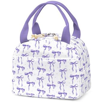 Corduroy Lunch Bag Bow Pattern Leakproof Cooler Tote