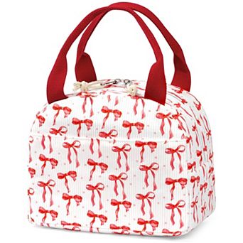 Corduroy Lunch Bag Bow Pattern Leakproof Cooler Tote
