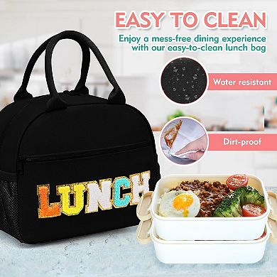 Lunch Bag Chenille Letter Tote Detachable Strap