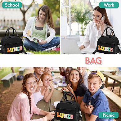 Lunch Bag Chenille Letter Tote Detachable Strap