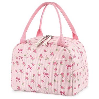 Bow Flower Lunch Bag Corduroy Tote Cooler Picnic Travel