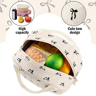 Bow Lunch Bag Corduroy Cooler Tote