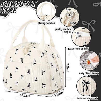 Bow Lunch Bag Corduroy Cooler Tote