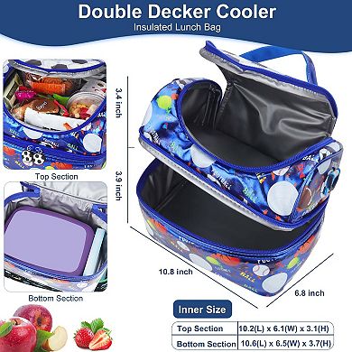 Lunch Bag Double Decker Cooler Box Washable Reusable School