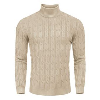 COOFANDY Men' Slim Fit Turtleneck Sweater Casual Twisted Knitted Pullover Sweaters