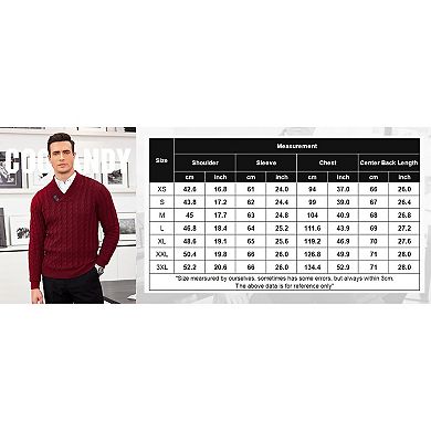 COOFANDY Men' Shawl Collar Pullover Sweater Slim Fit Casual Button Cable Knit Sweaters
