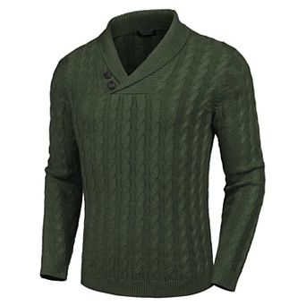 COOFANDY Men' Shawl Collar Pullover Sweater Slim Fit Casual Button Cable Knit Sweaters