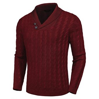 COOFANDY Men' Shawl Collar Pullover Sweater Slim Fit Casual Button Cable Knit Sweaters