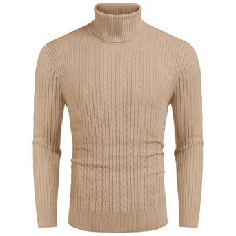 COOFANDY Men' Slim Fit Turtleneck Sweater Casual Twist Patterned Pullover Knitted Sweaters