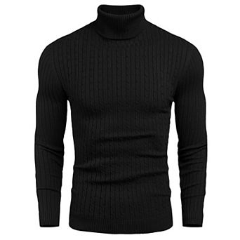 COOFANDY Men' Slim Fit Turtleneck Sweater Casual Twist Patterned Pullover Knitted Sweaters