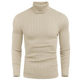 COOFANDY Men' Slim Fit Turtleneck Sweater Casual Twist Patterned Pullover Knitted Sweaters