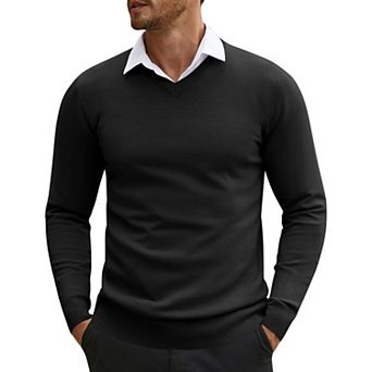 COOFANDY Men' V Neck Pullover Sweater Long Sleeve Casual Dress Slim Fit Knit Lightweight Sweaters