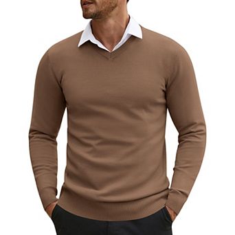 COOFANDY Men' V Neck Pullover Sweater Long Sleeve Casual Dress Slim Fit Knit Lightweight Sweaters