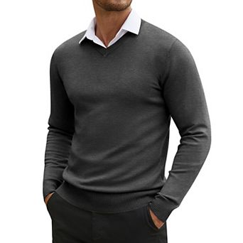 COOFANDY Men' V Neck Pullover Sweater Long Sleeve Casual Dress Slim Fit Knit Lightweight Sweaters