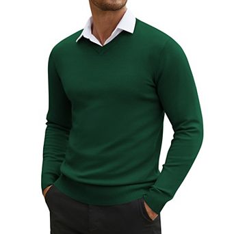 COOFANDY Men' V Neck Pullover Sweater Long Sleeve Casual Dress Slim Fit Knit Lightweight Sweaters