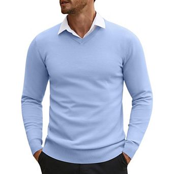 COOFANDY Men' V Neck Pullover Sweater Long Sleeve Casual Dress Slim Fit Knit Lightweight Sweaters