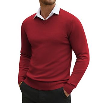 COOFANDY Men' V Neck Pullover Sweater Long Sleeve Casual Dress Slim Fit Knit Lightweight Sweaters