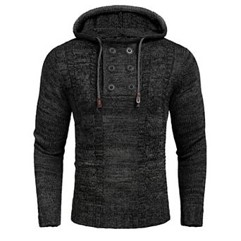 COOFANDY Men Knitted Hoodies Pullover Casual Long Sleeve Slim Fit Turtleneck Sweaters