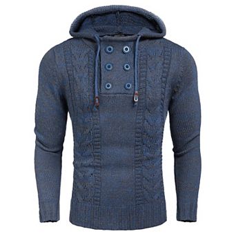 COOFANDY Men Knitted Hoodies Pullover Casual Long Sleeve Slim Fit Turtleneck Sweaters