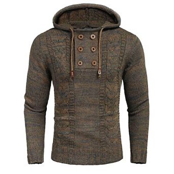 COOFANDY Men Knitted Hoodies Pullover Casual Long Sleeve Slim Fit Turtleneck Sweaters