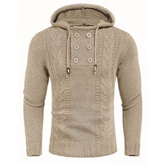COOFANDY Men Knitted Hoodies Pullover Casual Long Sleeve Slim Fit Turtleneck Sweaters