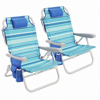 INQCMY Low Beach Chair: 5-Position Lay Flat, Portable Backpack Folding w/ Cooler & Cup Holder