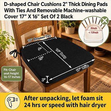 D shaped Chair Cushions Thick Dining Pads With Ties Removable Washable Covers