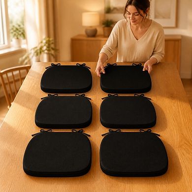 D shaped Chair Cushions Thick Dining Pads With Ties Removable Washable Cover