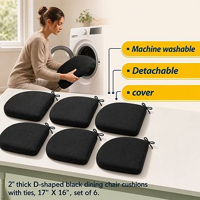 D shaped Chair Cushions Thick Dining Pads With Ties Removable Washable Cover