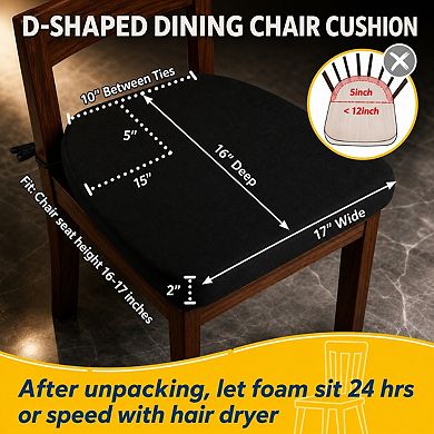 D shaped Chair Cushions Thick Dining Pads With Ties Removable Washable Cover