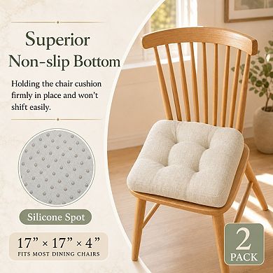 Tufted Chenille Dining Chair Cushions Non Slip Soft Supportive Seat Pads