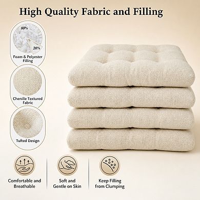 Tufted Chenille Dining Chair Cushions Non Slip Supportive Soft Indoor Pads