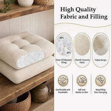 Tufted Chenille Dining Chair Cushions Non Slip Soft Supportive Indoor Pads