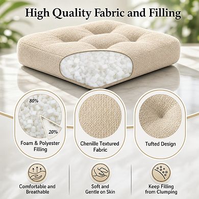 Tufted Chenille Dining Chair Cushions Non Slip Supportive Soft Seat Pads